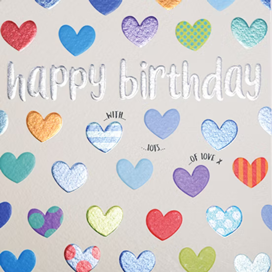 Wendy Jones-Blackett Happy Birthday Hearts (Blue)