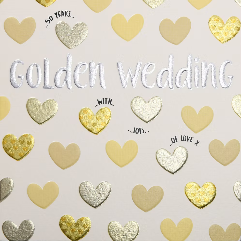 Wendy Jones-Blackett Golden Anniversary (Hearts) Card