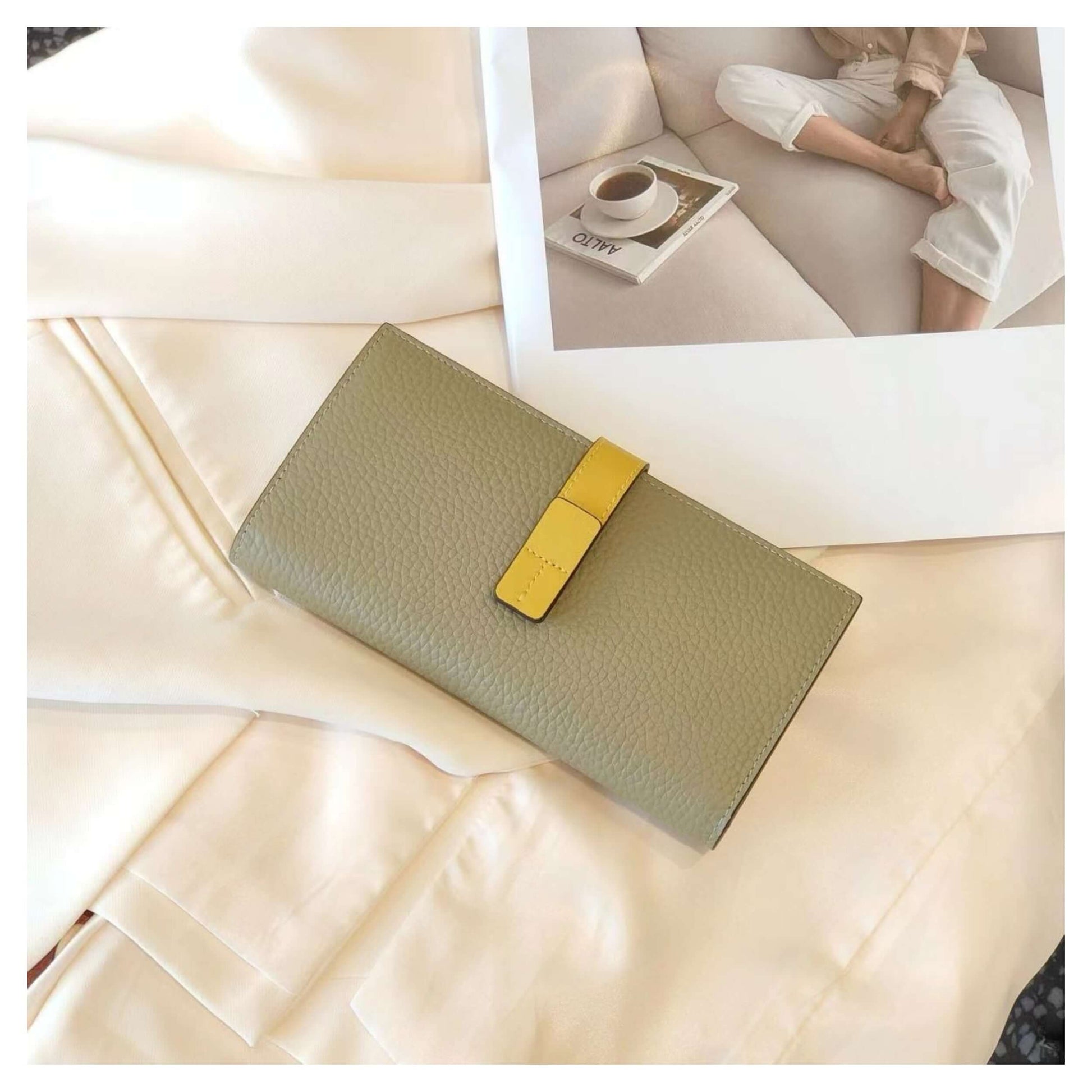 Genuine Leather Two-toned Long Purse with Gift Box