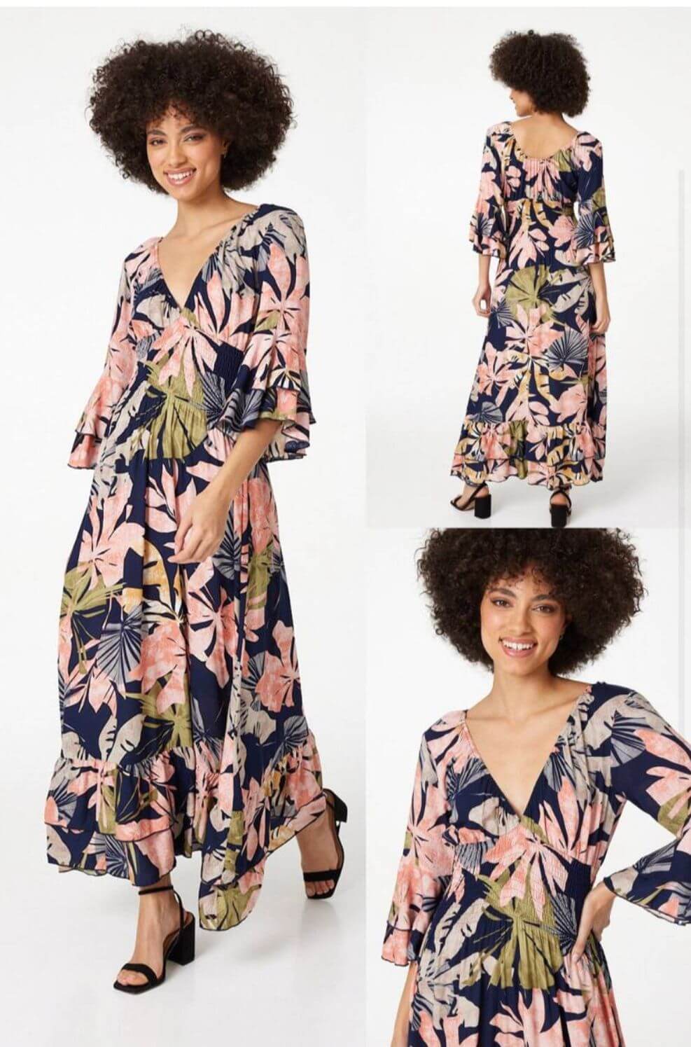 Tropical Print Navy & Coral Maxi dress