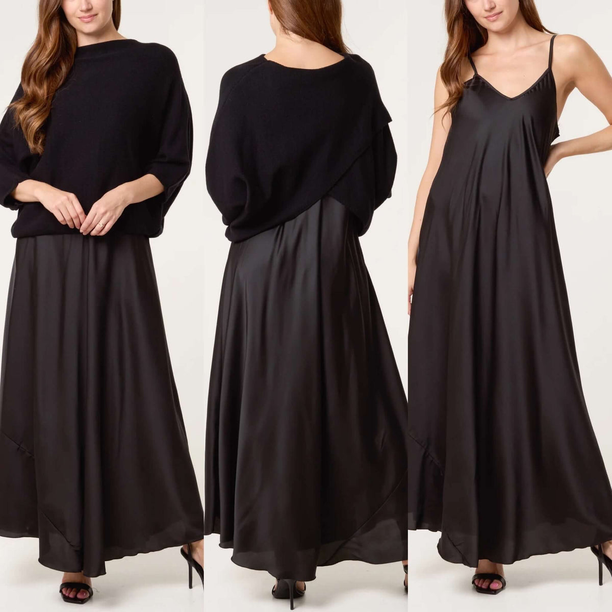 Ladies Open Knit Top and Satin Dress Set