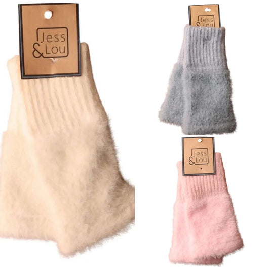 Jess & Lou - Fluffy Knit Fingerless Gloves