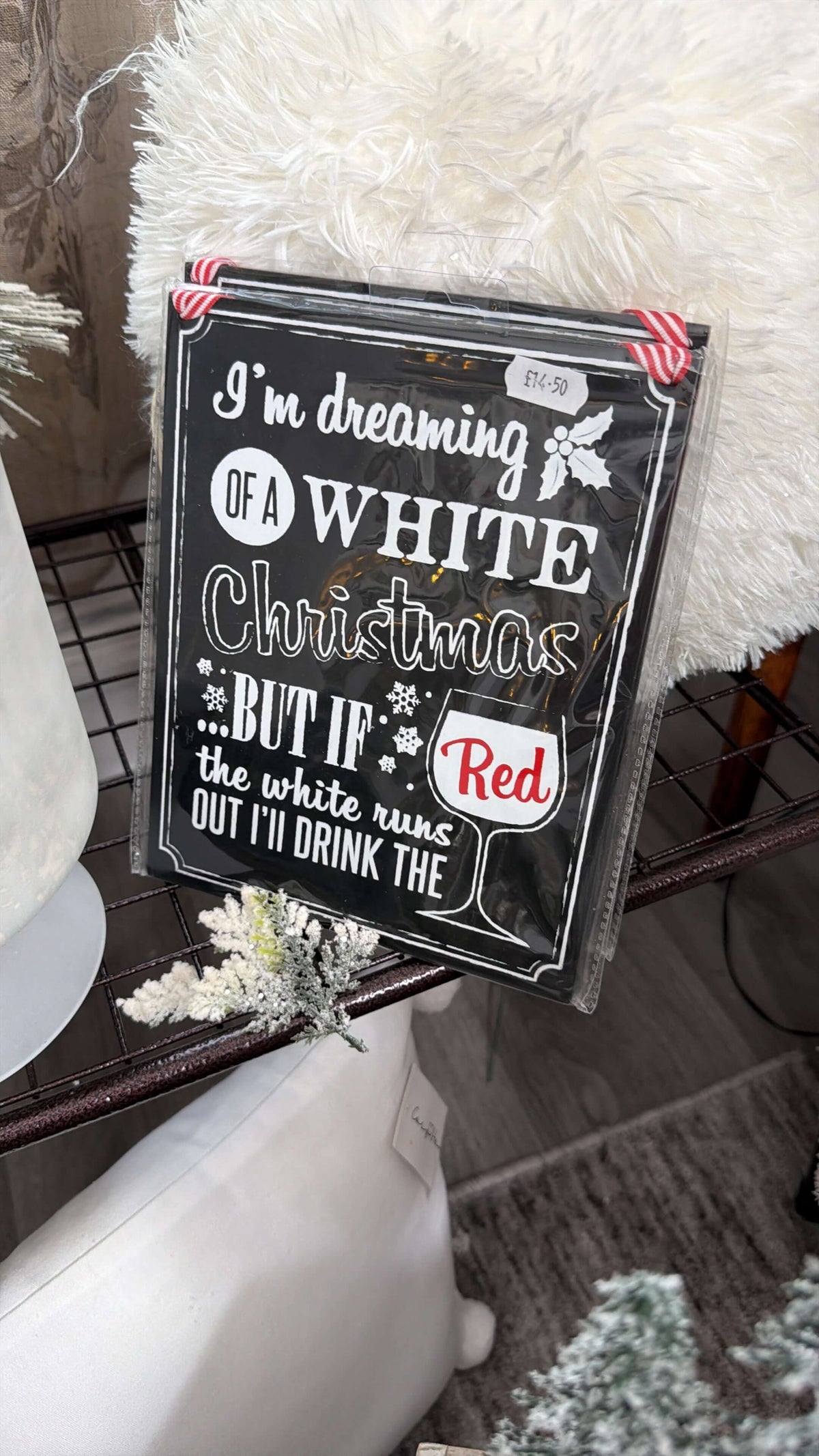 "White Christmas, Red Wine" Novelty Sign