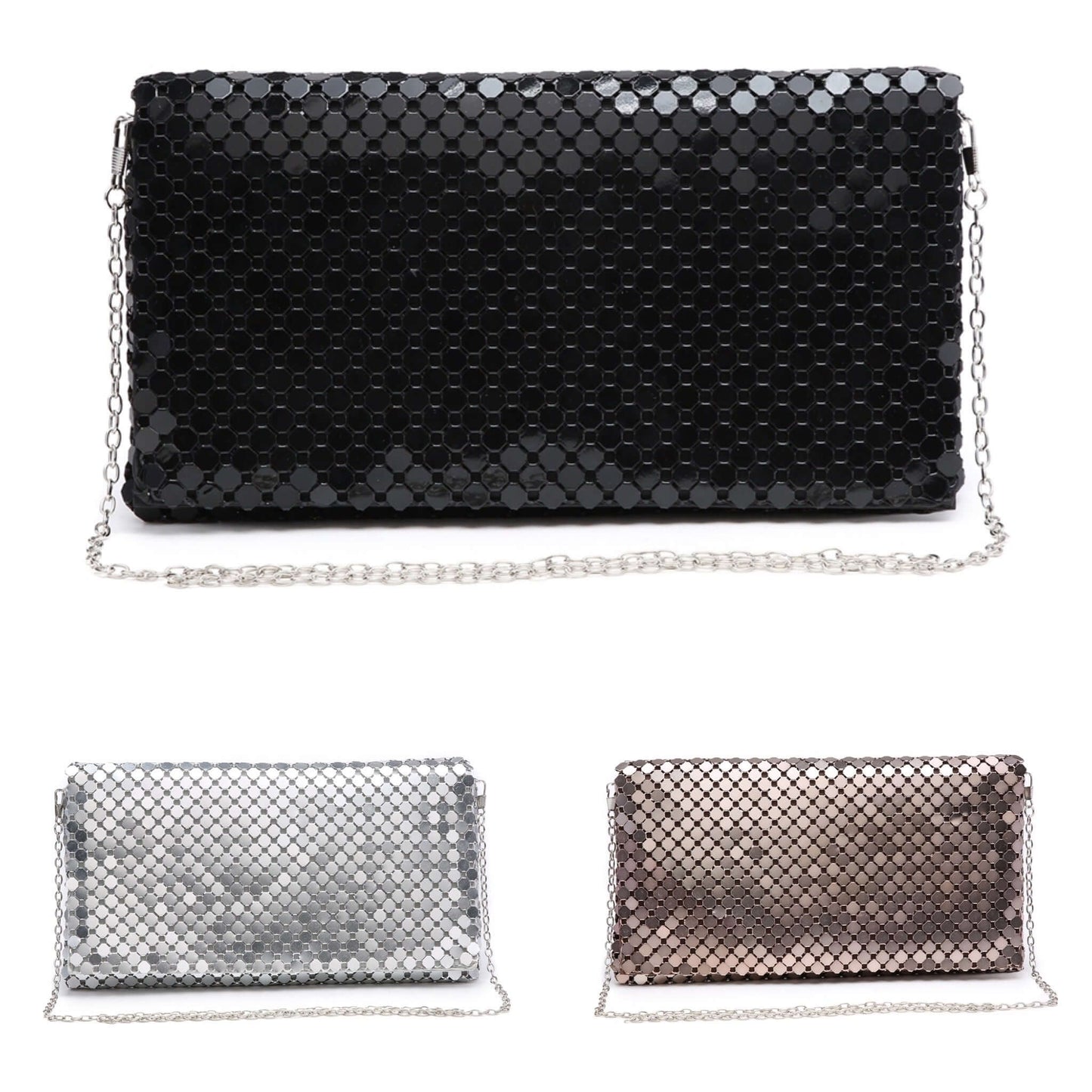 Metallic Clutch Bag with Long Strap