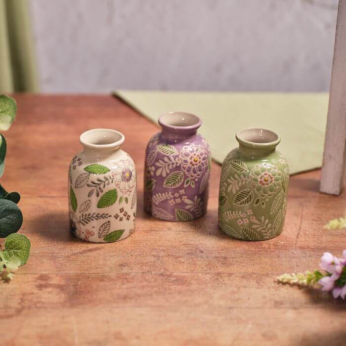 Floral Seranade Decorative Stoneware Bud Vase