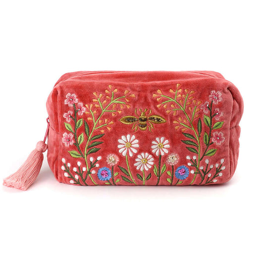 POM925 - Salmon pink velvet meadow washbag