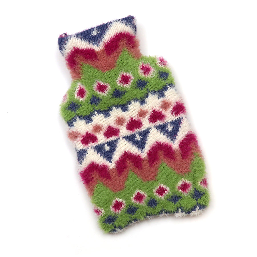 POM925 - Imogen fluffy green and pink knit hotwater bottle