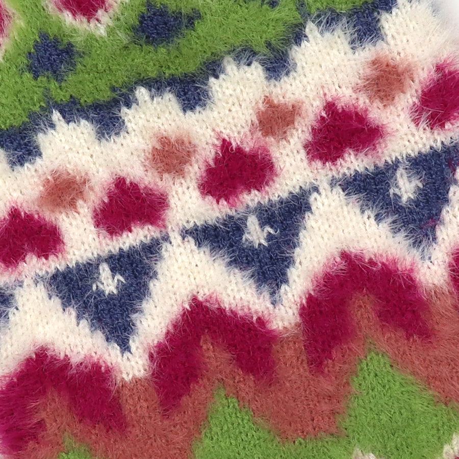 POM925 - Imogen fluffy green and pink knit hotwater bottle