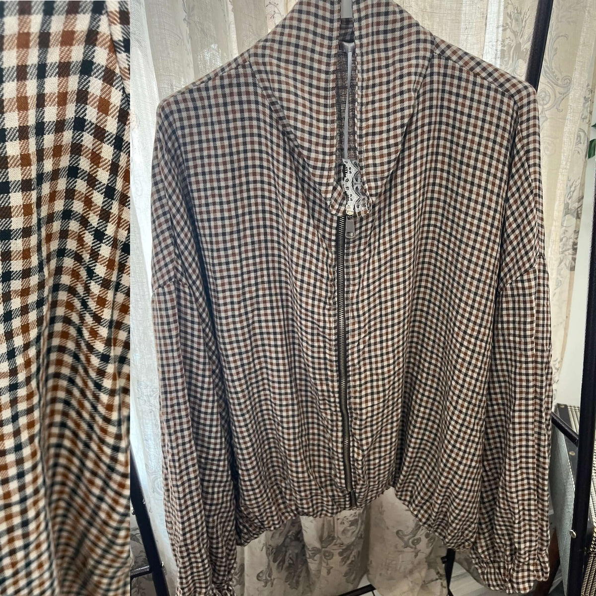 Gingham Funnel Neck Bomber Jacket