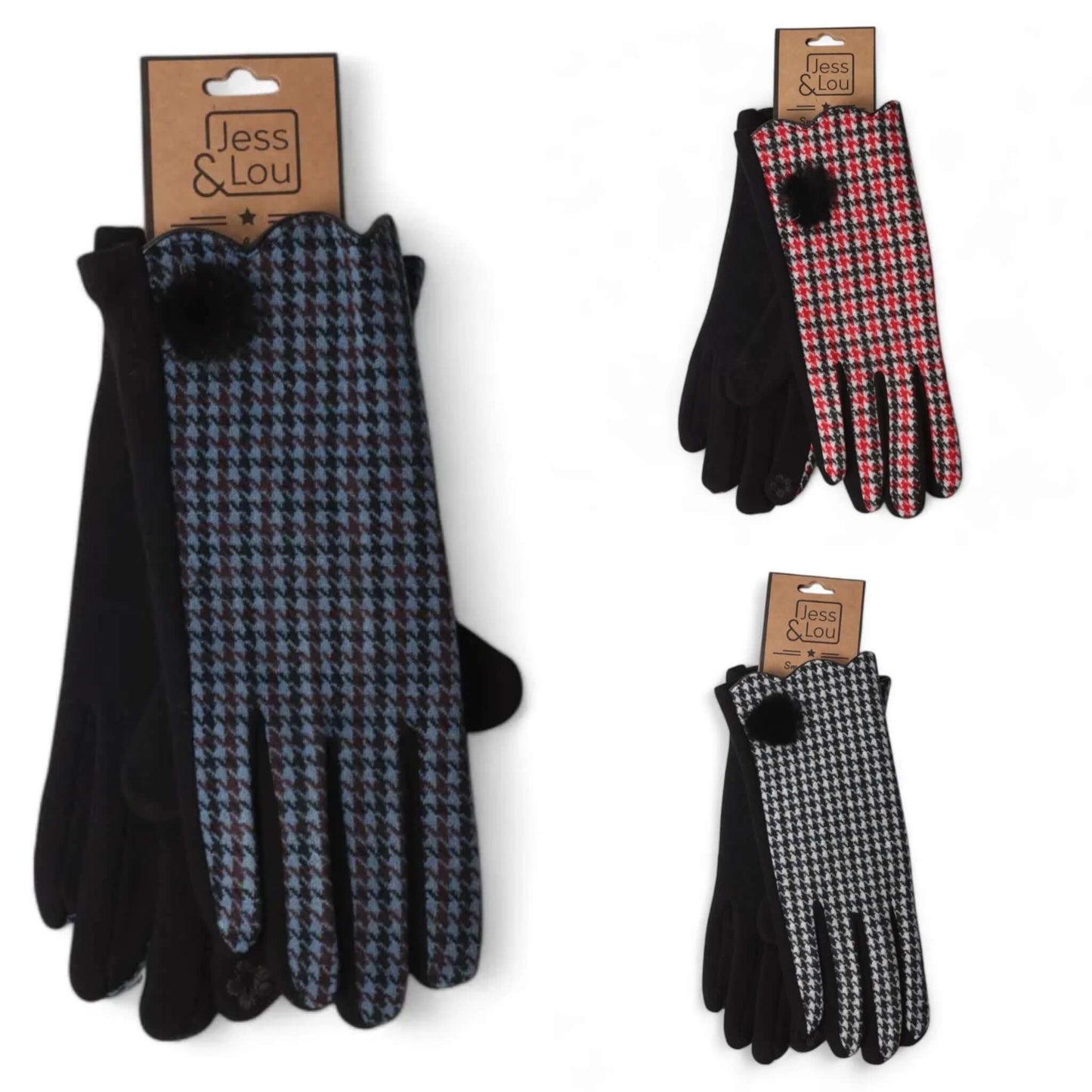 Jess & Lou - Check Gloves with Fur Detail