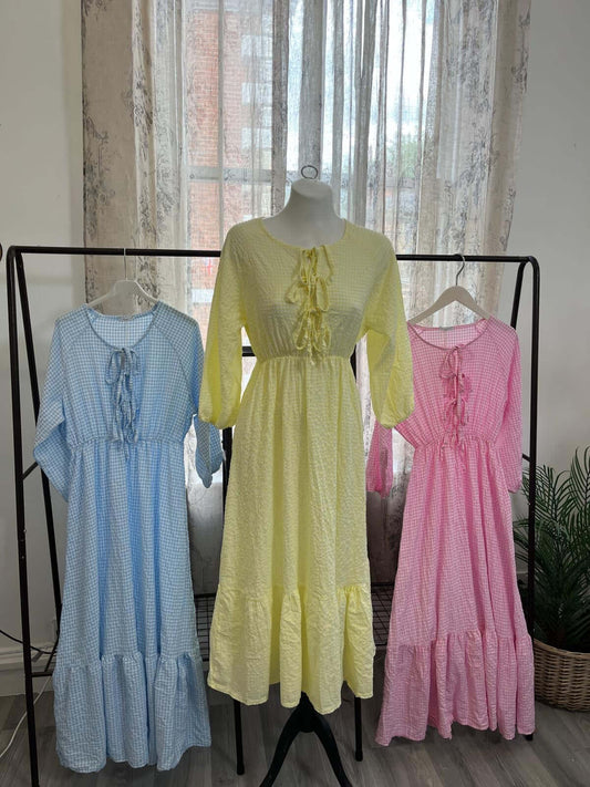 Tie Front Gingham Maxi Dress
