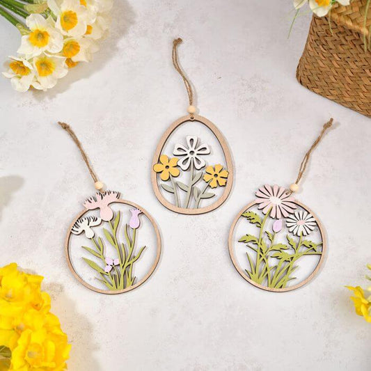Floral Serenade Lightweight Wood Cut out Flower Hanger 3 Asst