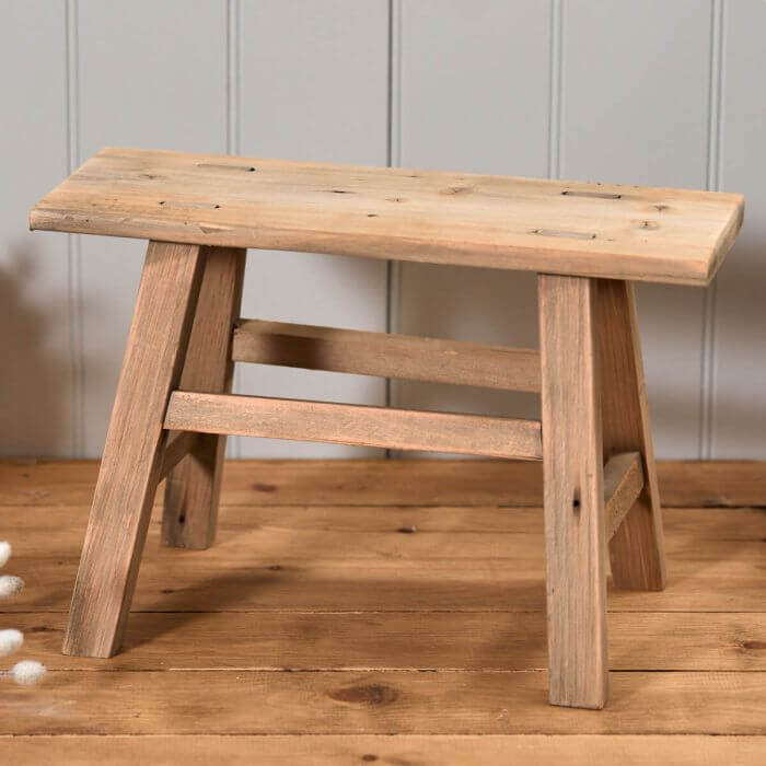 Recycled Wood Ornamental Large Rectangular Stool