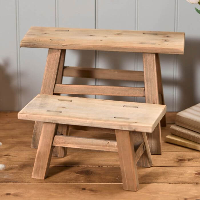Recycled Wood Ornamental Large Rectangular Stool