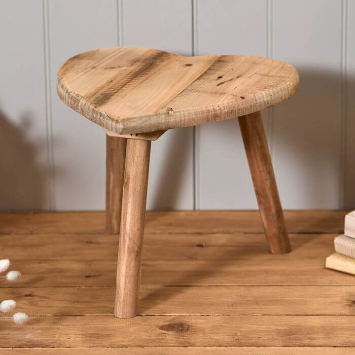 Recycled Wood Ornamental Heart Shaped Stools - Set of 2