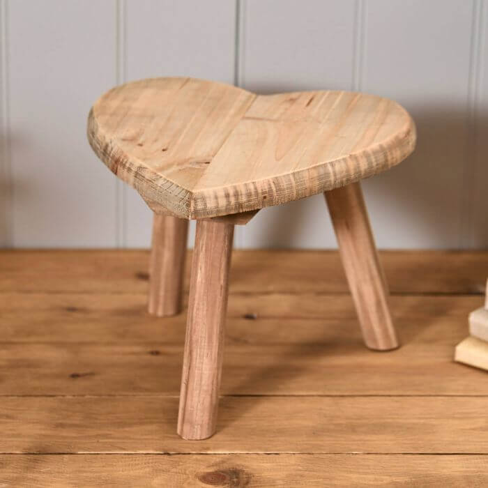 Recycled Wood Ornamental Heart Shaped Stools - Set of 2