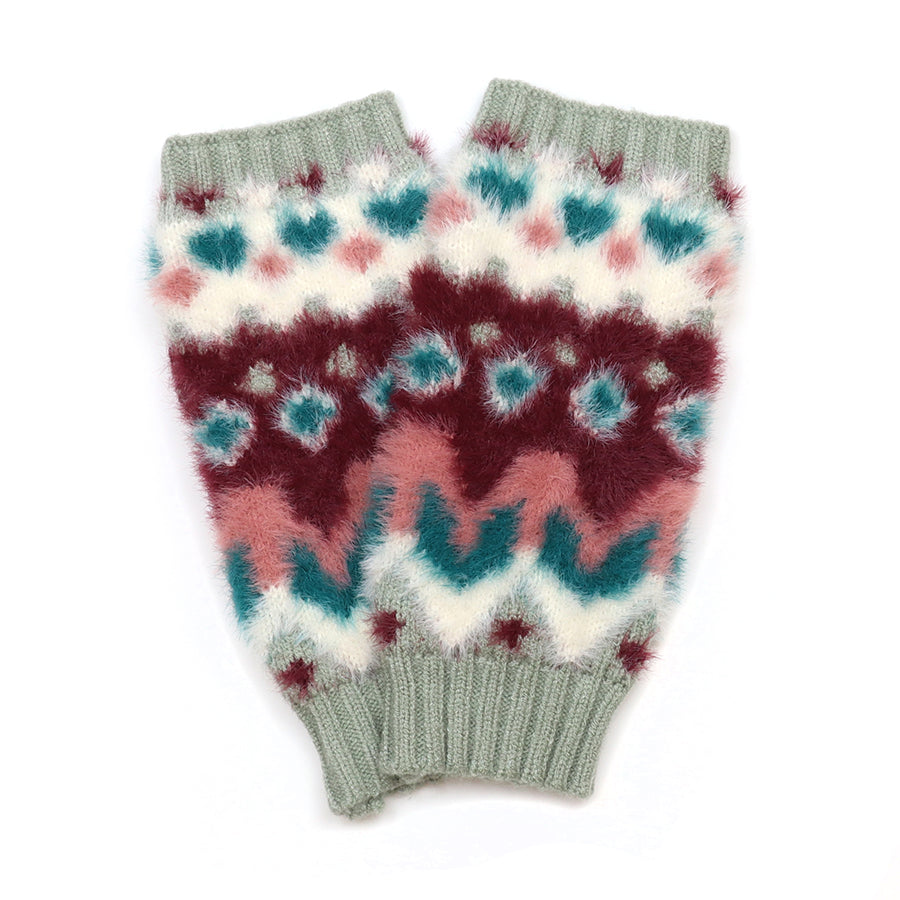 POM925 - Imogen duck egg and wine mix fluffy wrist warmers