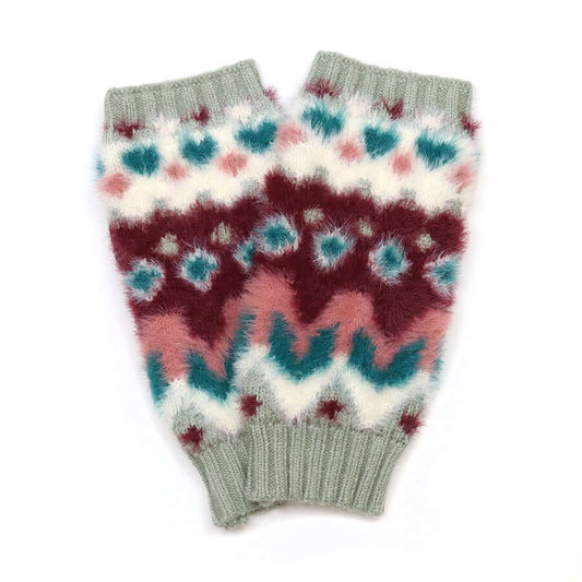 POM925 - Imogen duck egg and wine mix fluffy wrist warmers