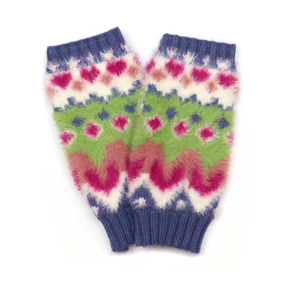 POM925 - Imogen green and blue mix fluffy wrist warmers