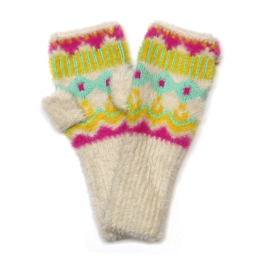 POM925 - Mia neon and cream mix fluffy wrist warmers