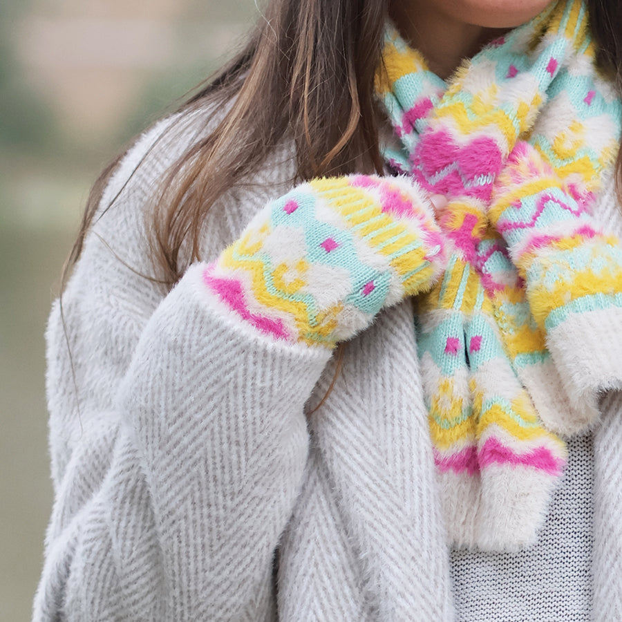 POM925 - Mia neon and cream mix fluffy wrist warmers