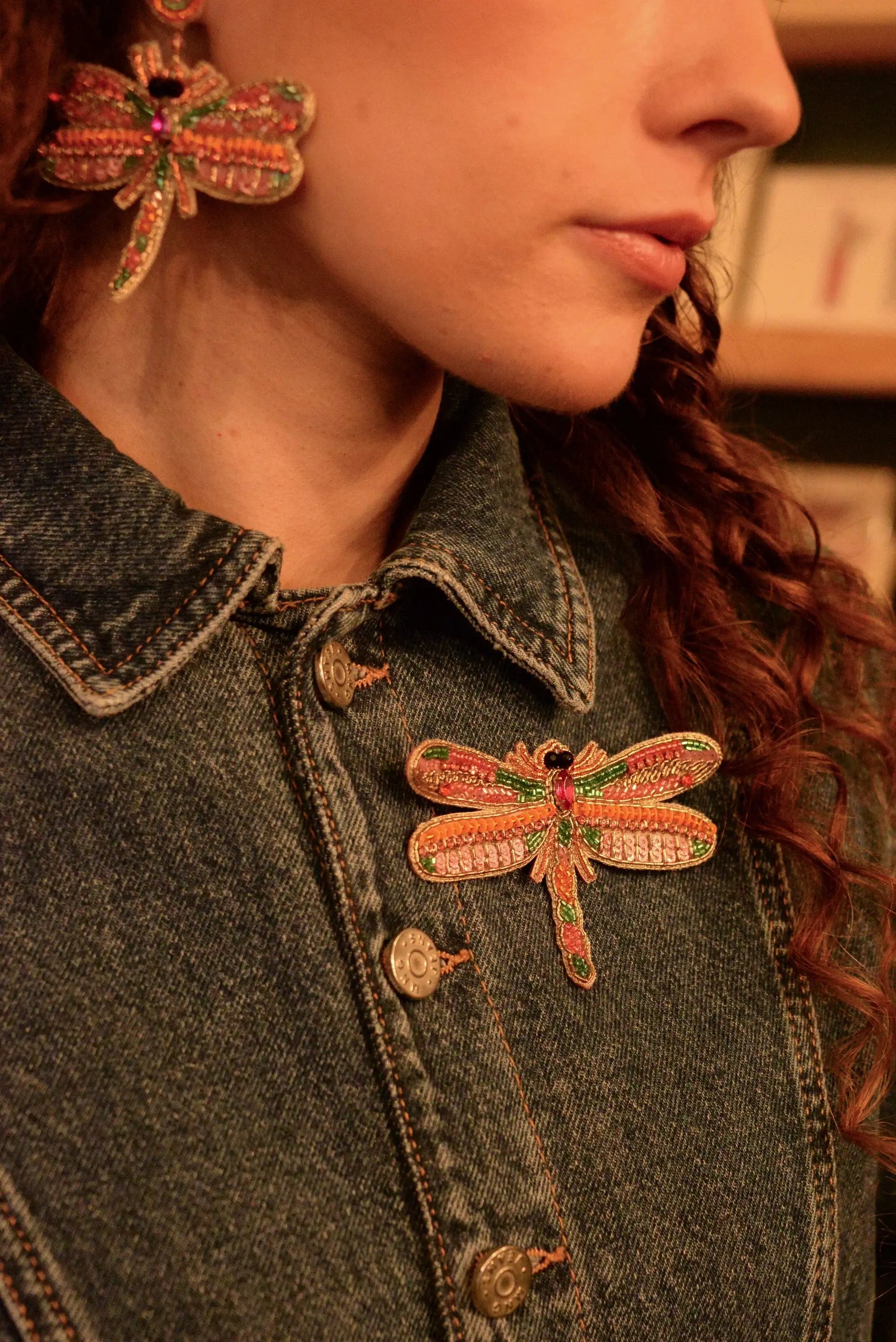 Beaded Pink Dragonfly Brooch