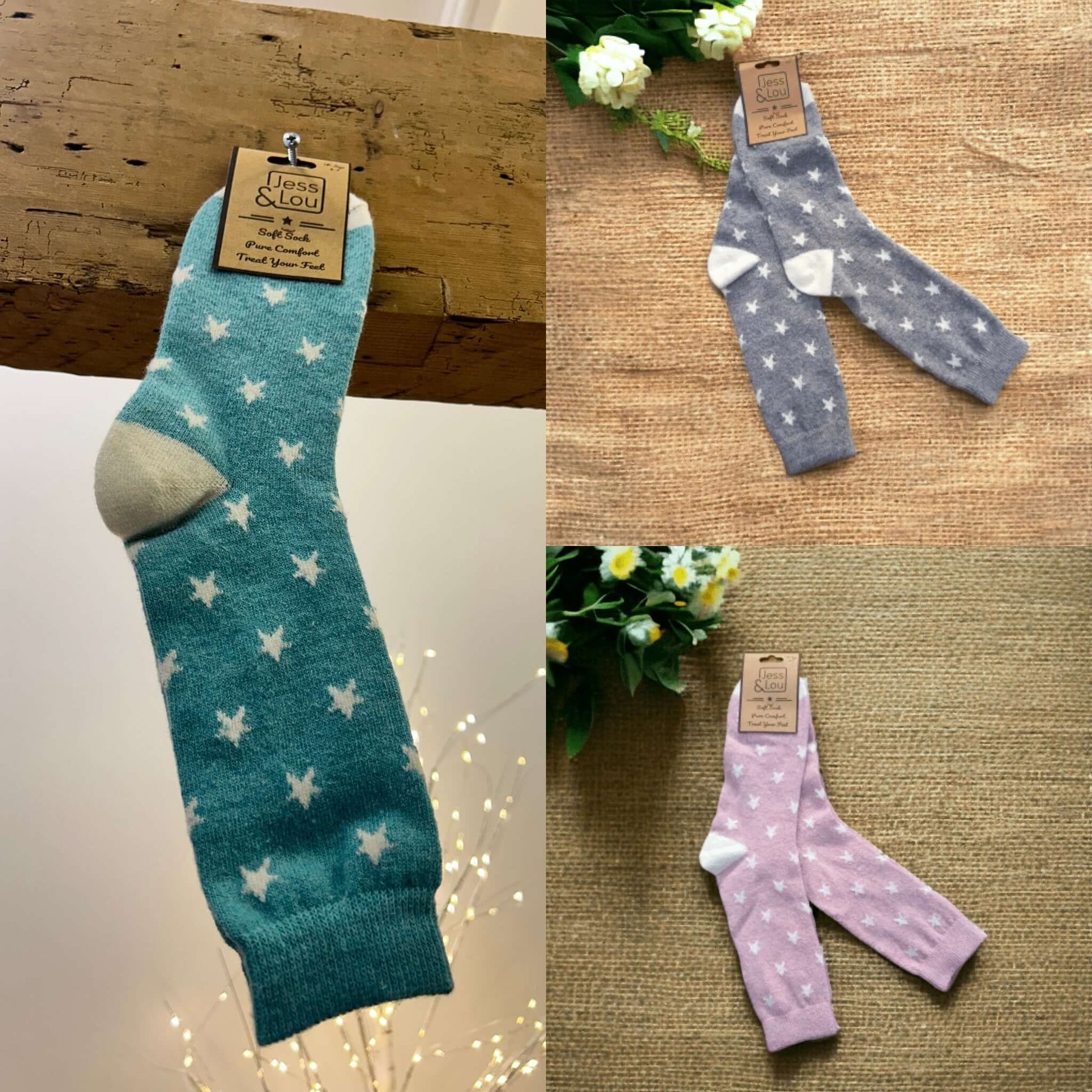 Jess & Lou - Rib Soft Spring Socks with Small Stars
