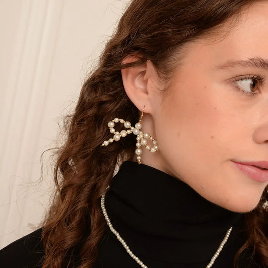 Pearl Bow Beaded Earrings