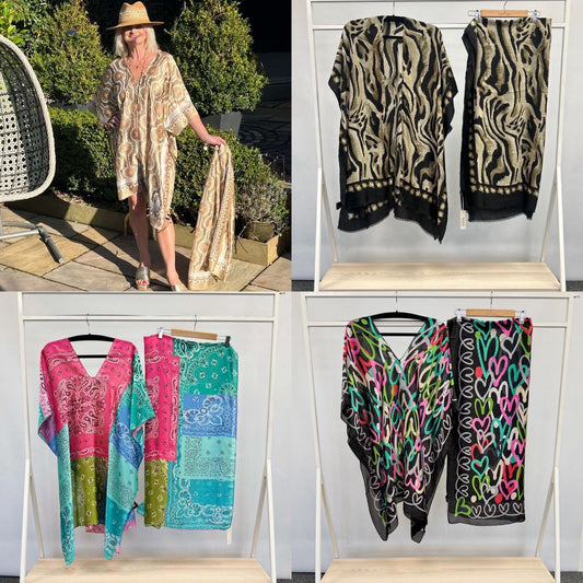 Ladies Geometric Kaftan & Scarf/Sarong Combo