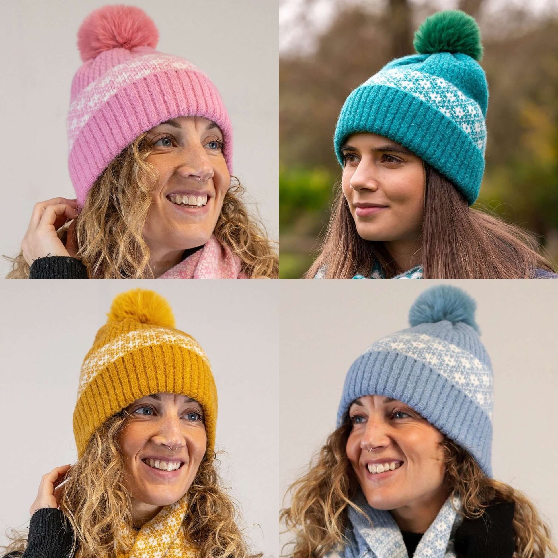 POM - Recycled blend scandi flower bobble hats