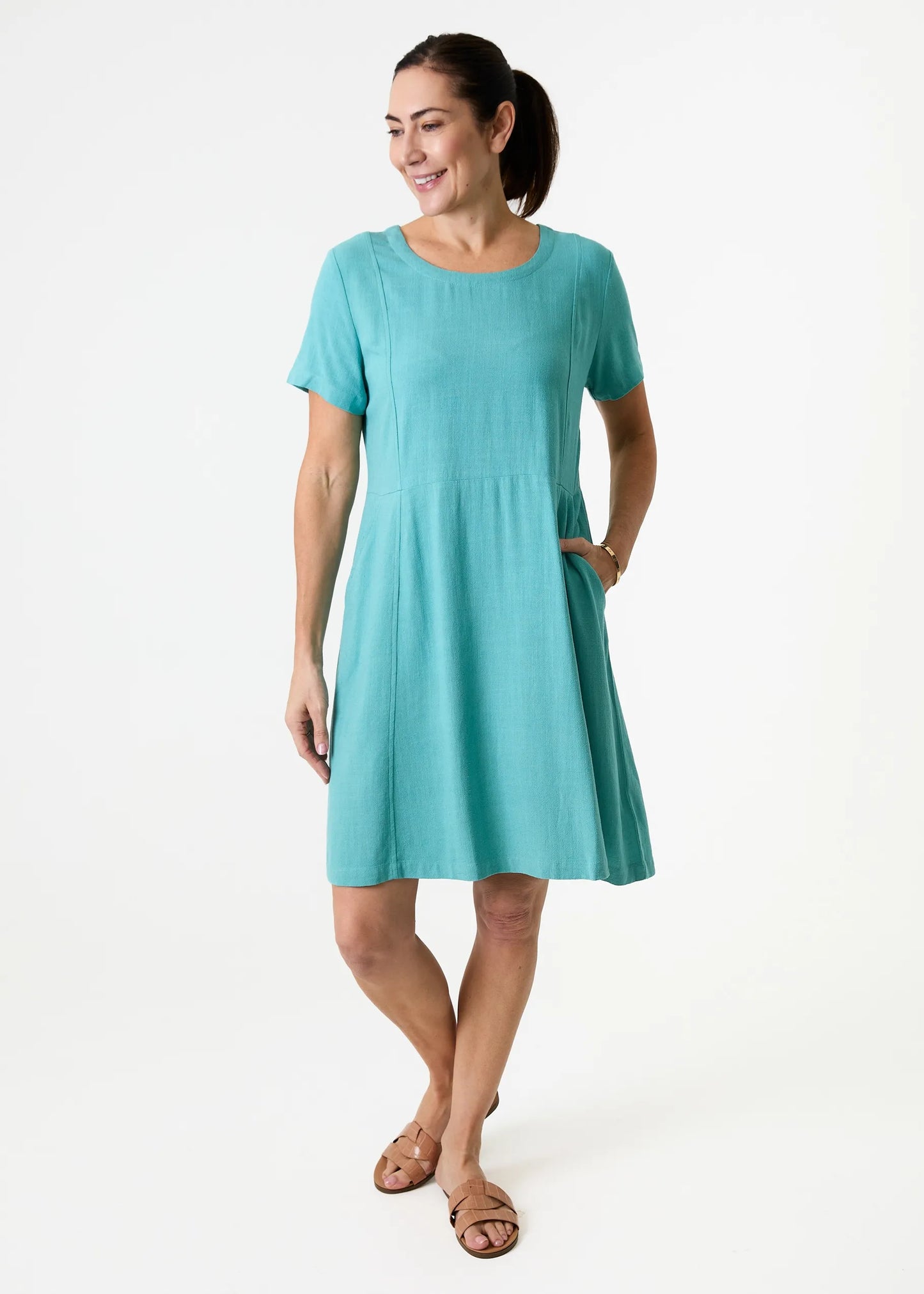 Jane Eliz - Linen Viscose Panelled Knee Length Dress