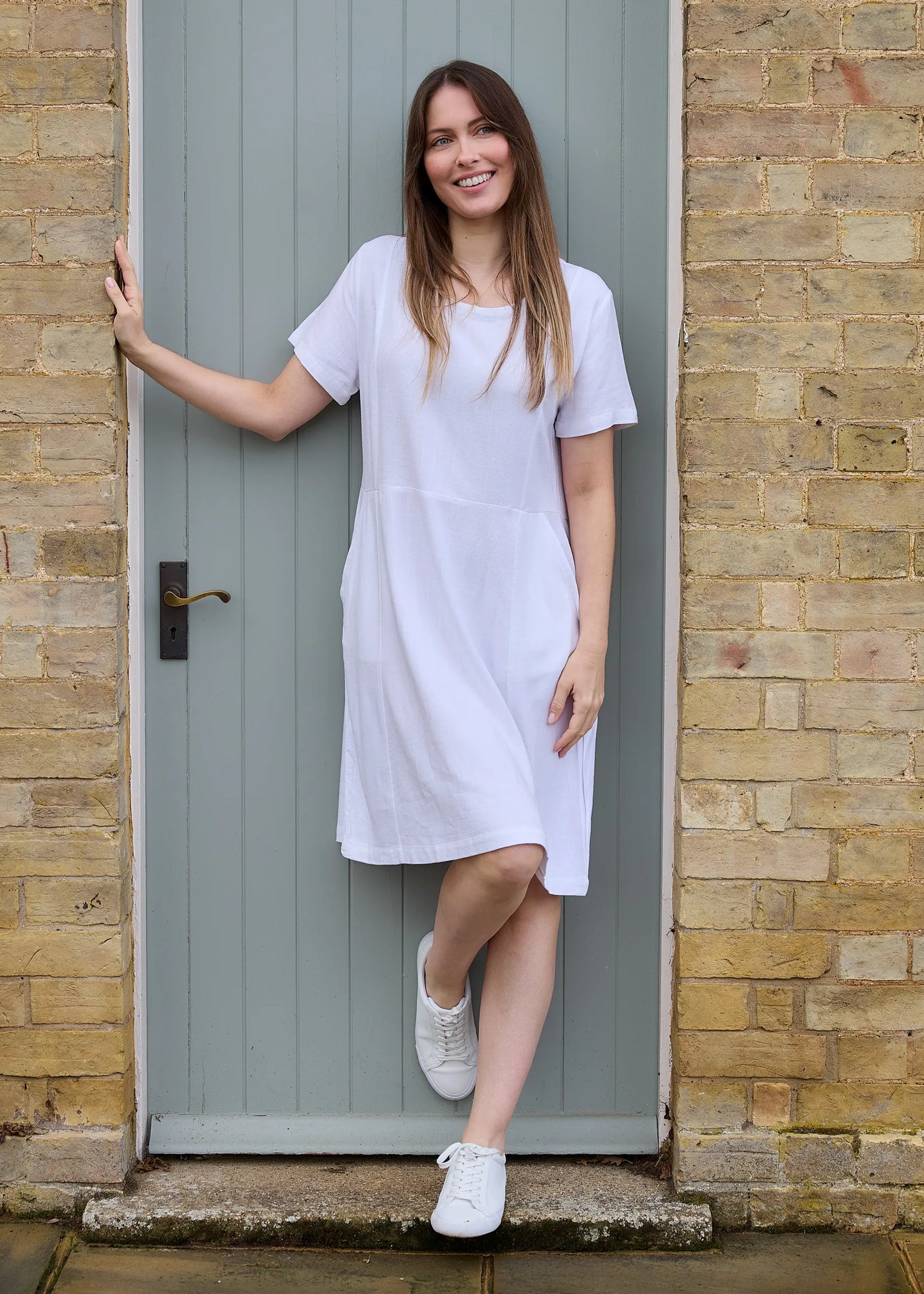 Jane Eliz - Linen Viscose Panelled Knee Length Dress