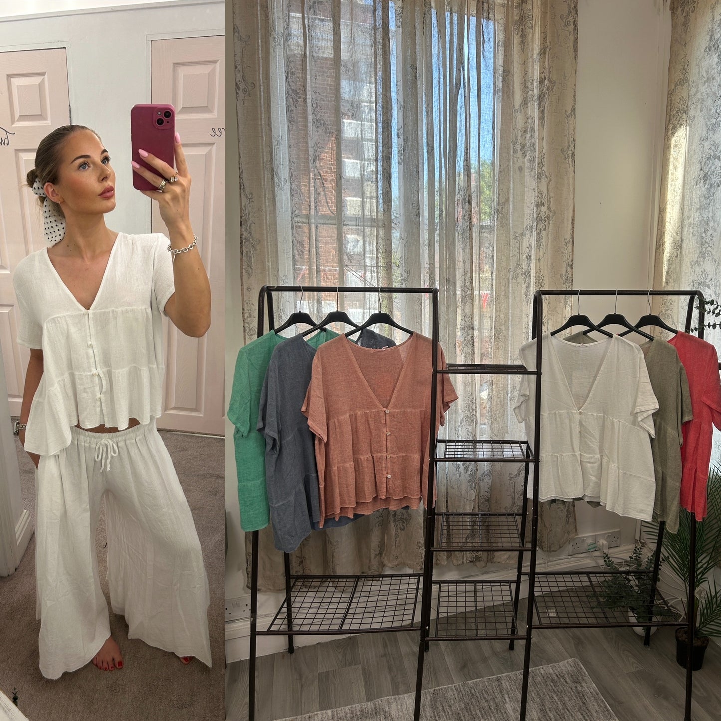 Lenora Waffle Linen Button Top