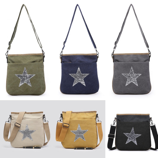 Canvas Glitter Cross Body Star Bag