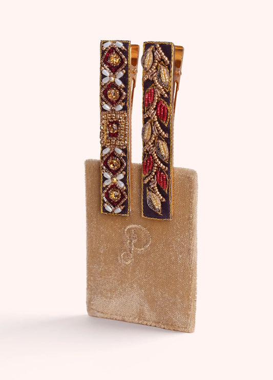 Powder Design Hair Bars - Diamond Flower and Leaves