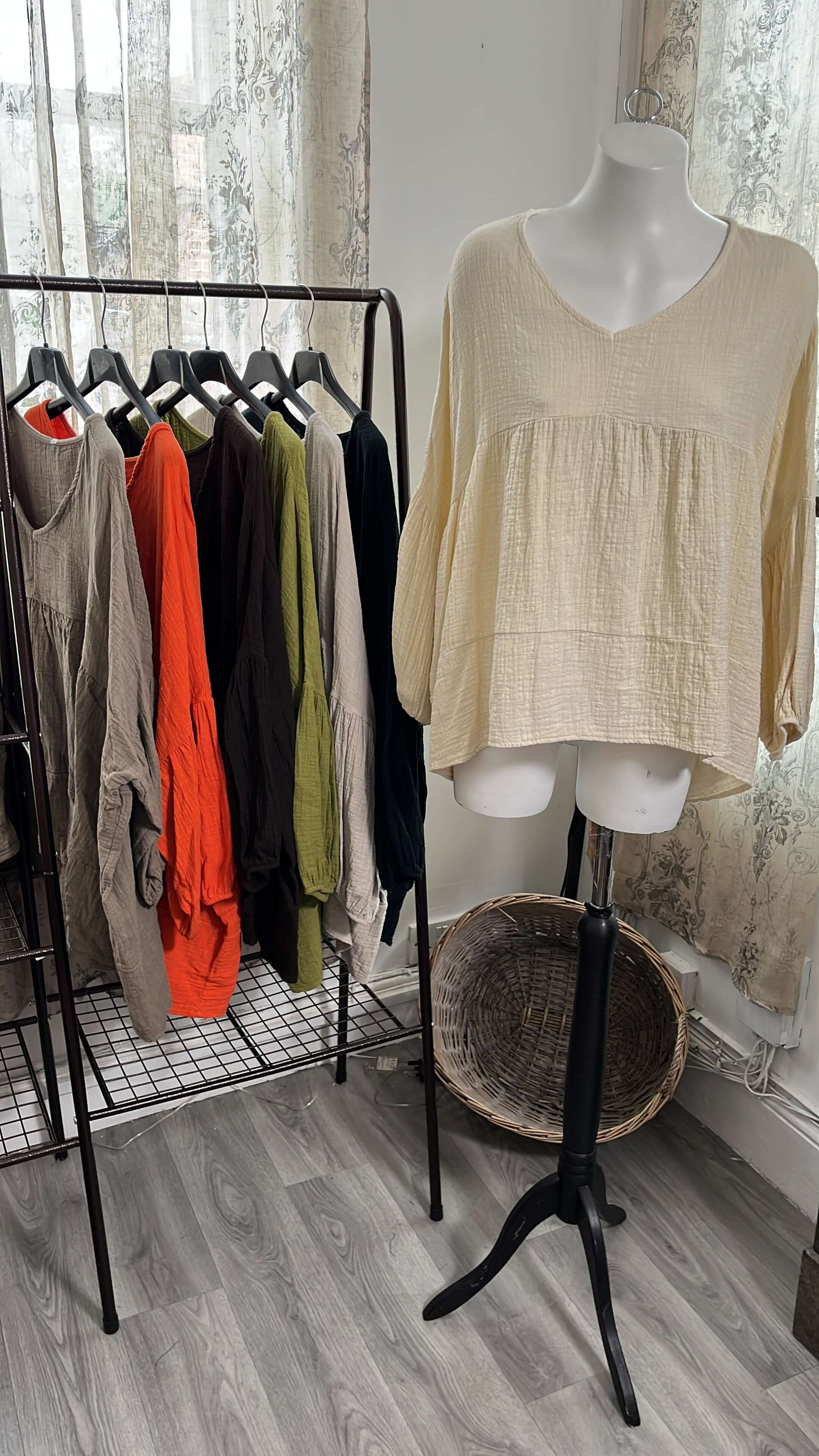 Cheesecloth V Neck Floaty Smock Blouse