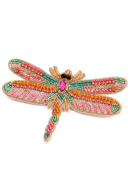 Beaded Pink Dragonfly Brooch