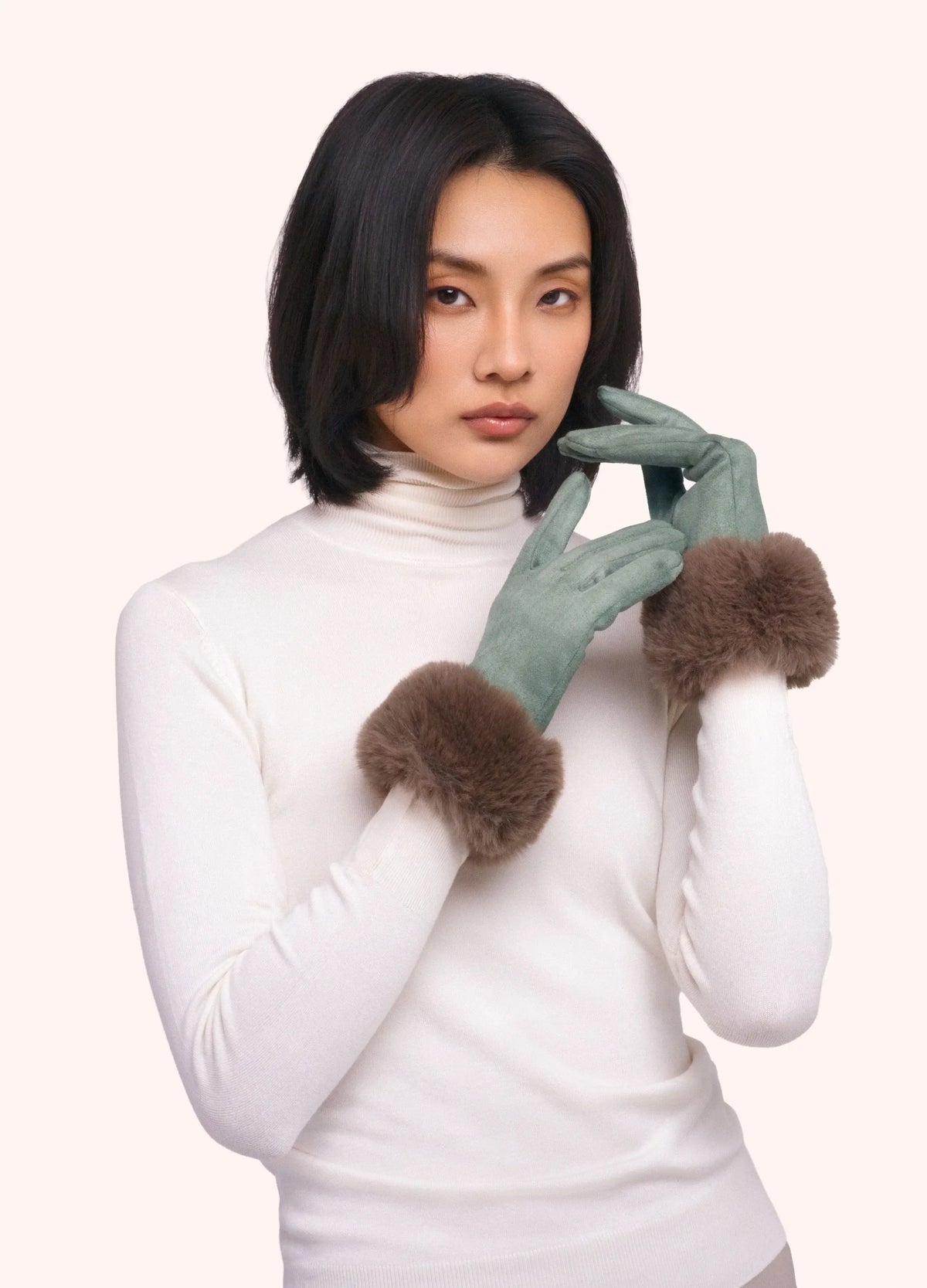 Powder Design Bettina Faux Suede/Fur Gloves - Ice