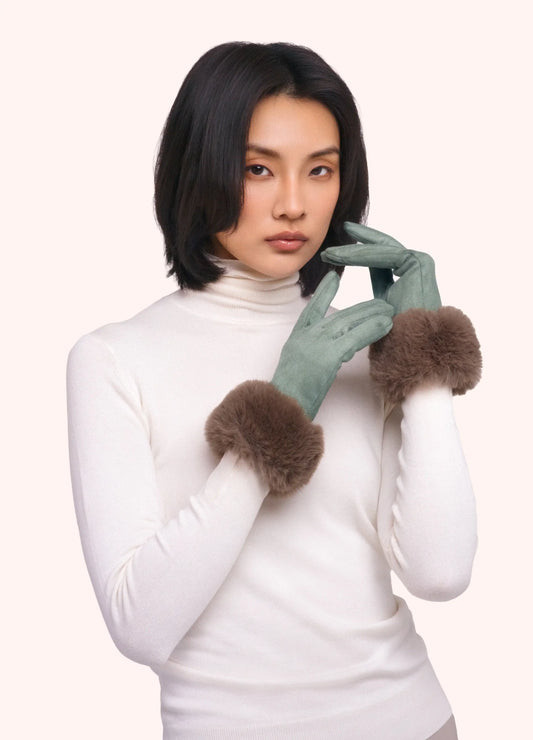 Powder Design Bettina Faux Suede/Fur Gloves - Ice