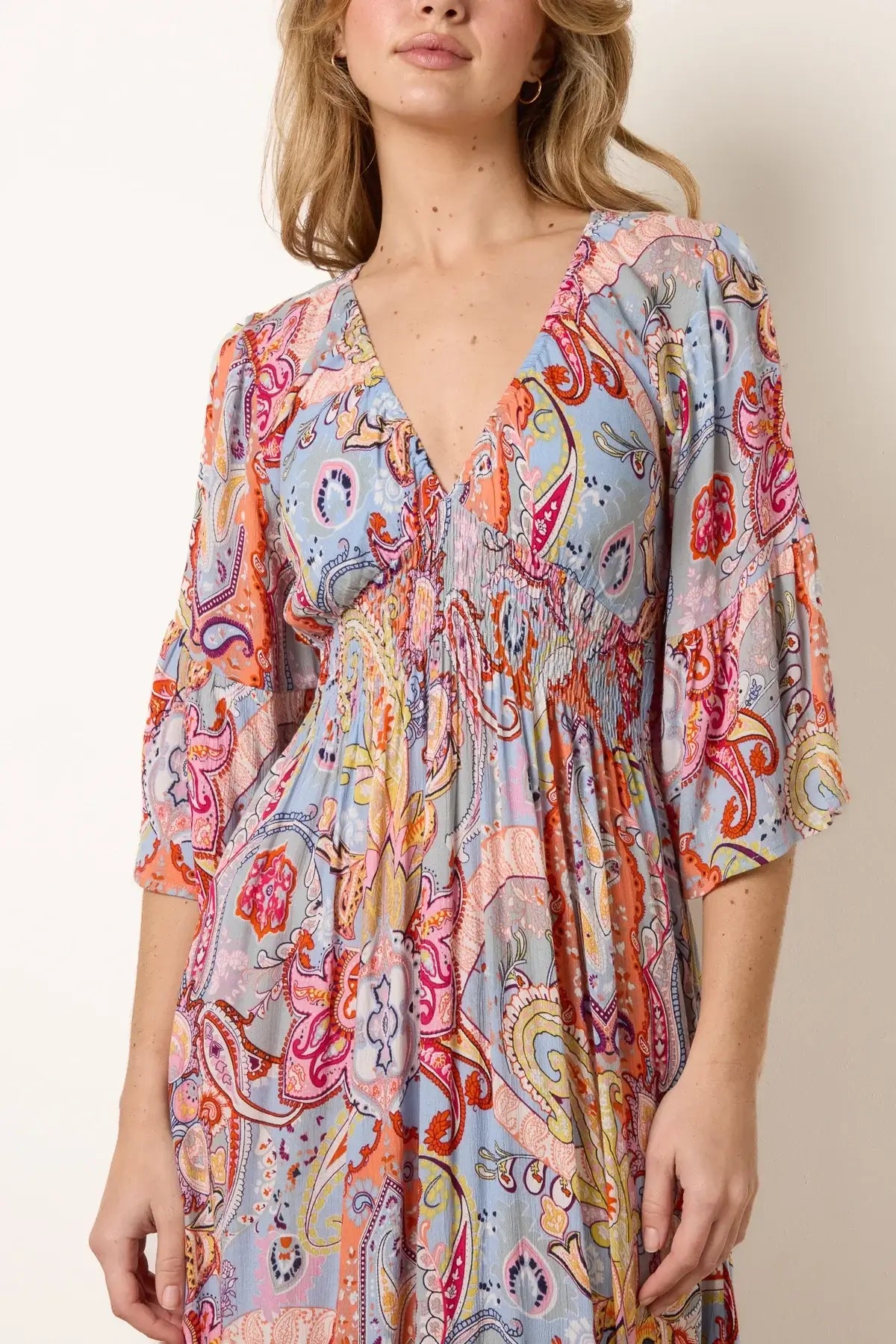 Abstract Paisley V-Neck Maxi Dress