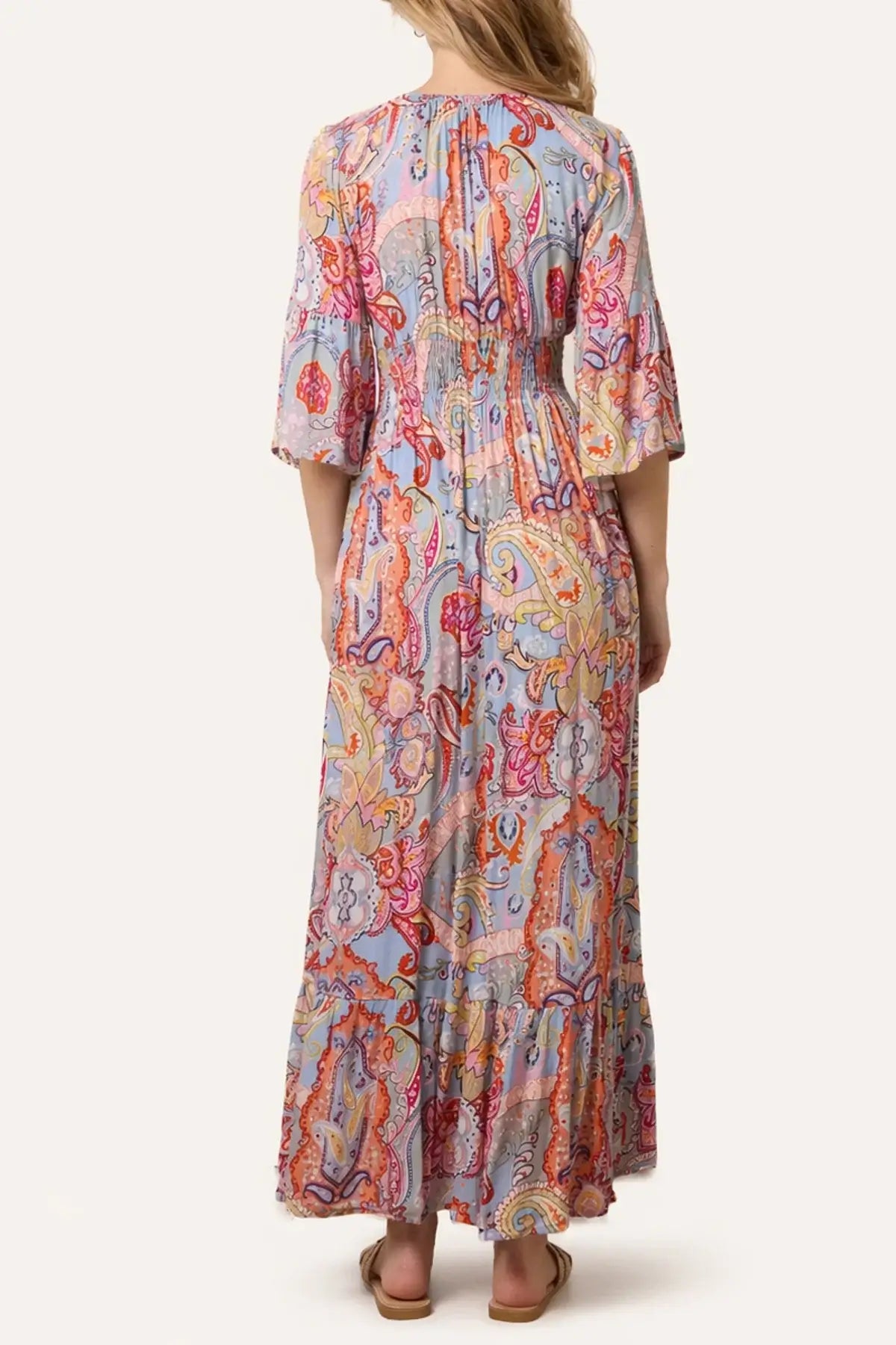 Abstract Paisley V-Neck Maxi Dress