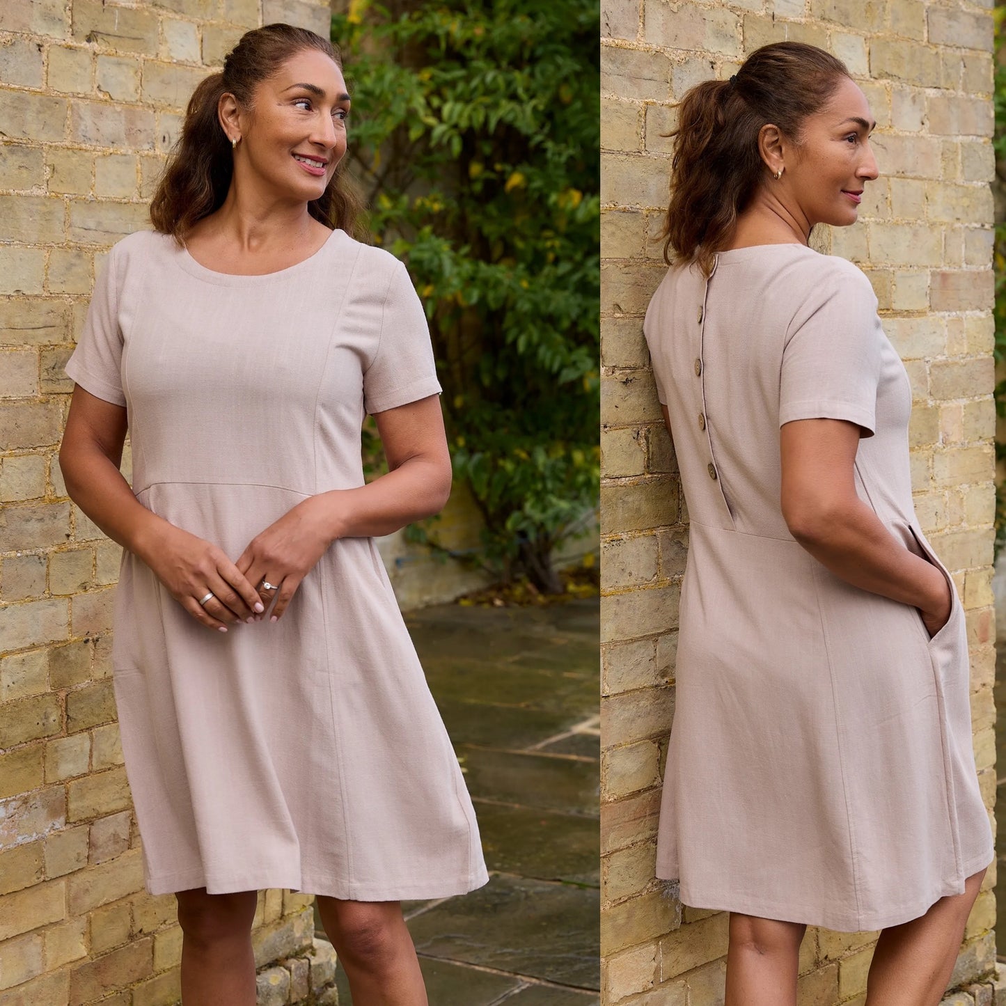 Jane Eliz - Linen Viscose Panelled Knee Length Dress