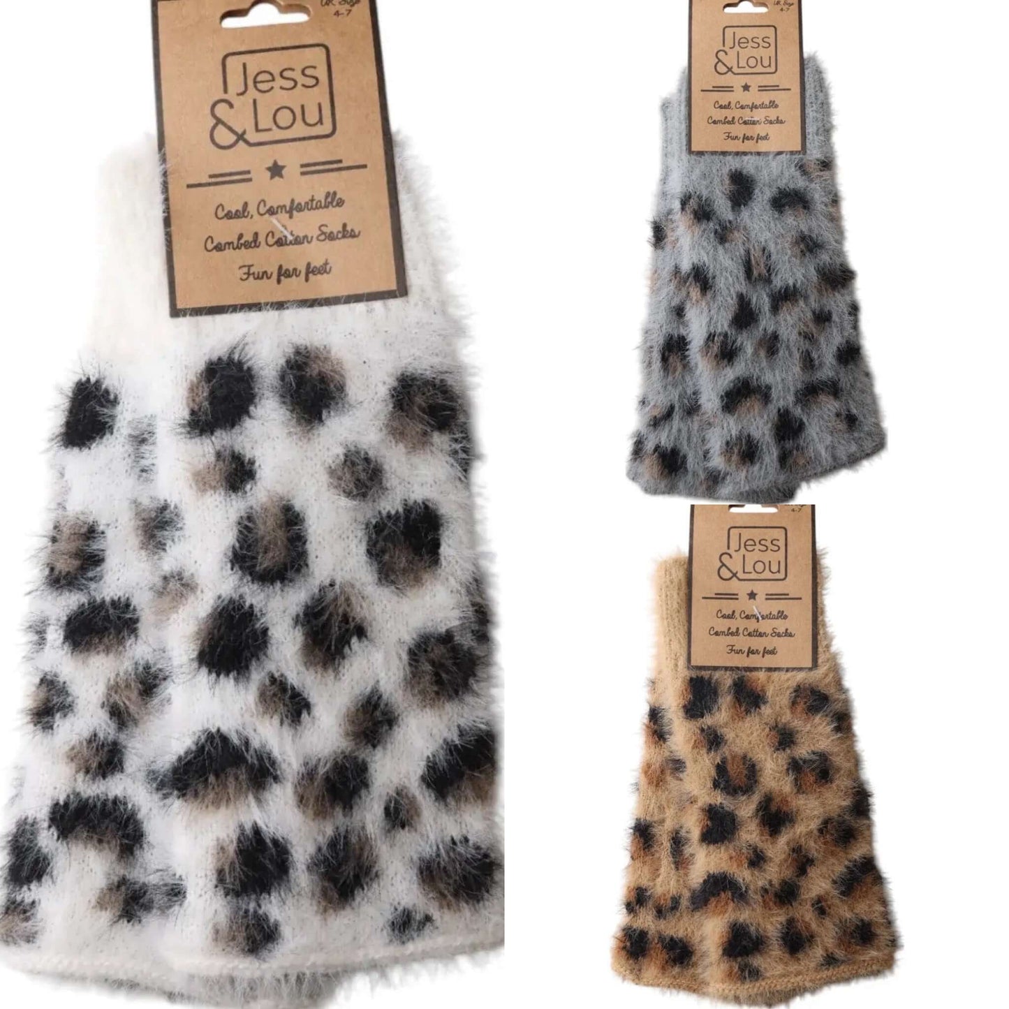 Jess & Lou - Leopard Fluffy Knit Fingerless Gloves