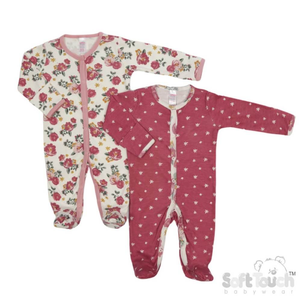 Girls Two Pack Floral Sleepsuit