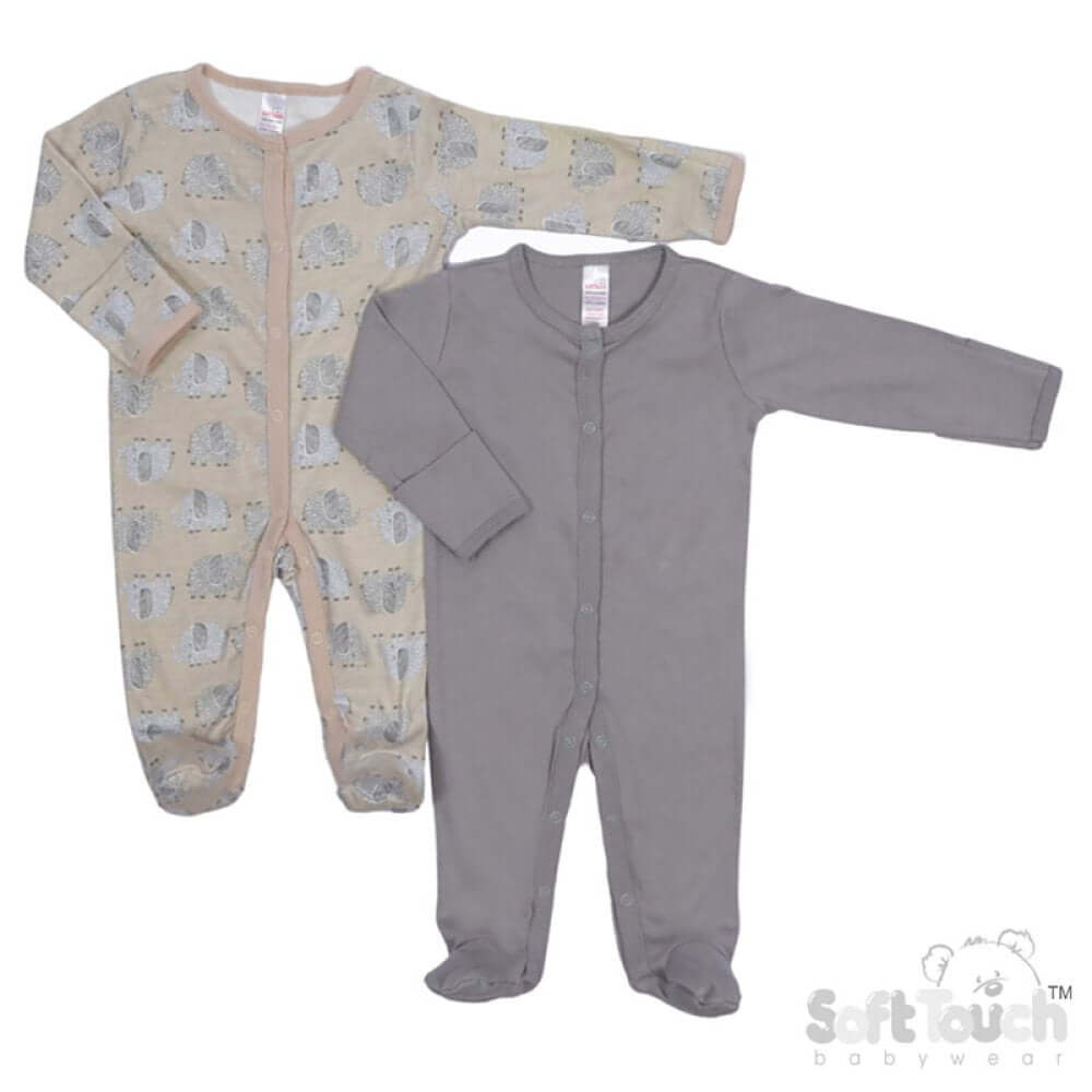 Unisex Two Pack Elephant Sleepsuit