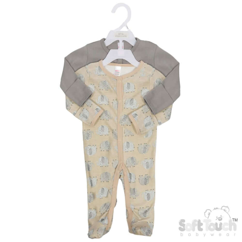 Unisex Two Pack Elephant Sleepsuit