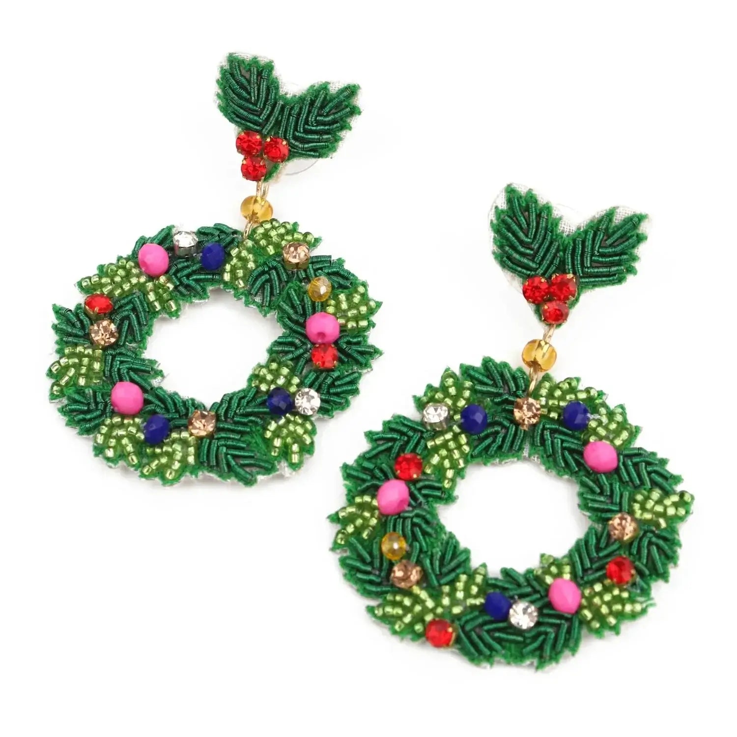 Christmas Wreath Beaded Earrings