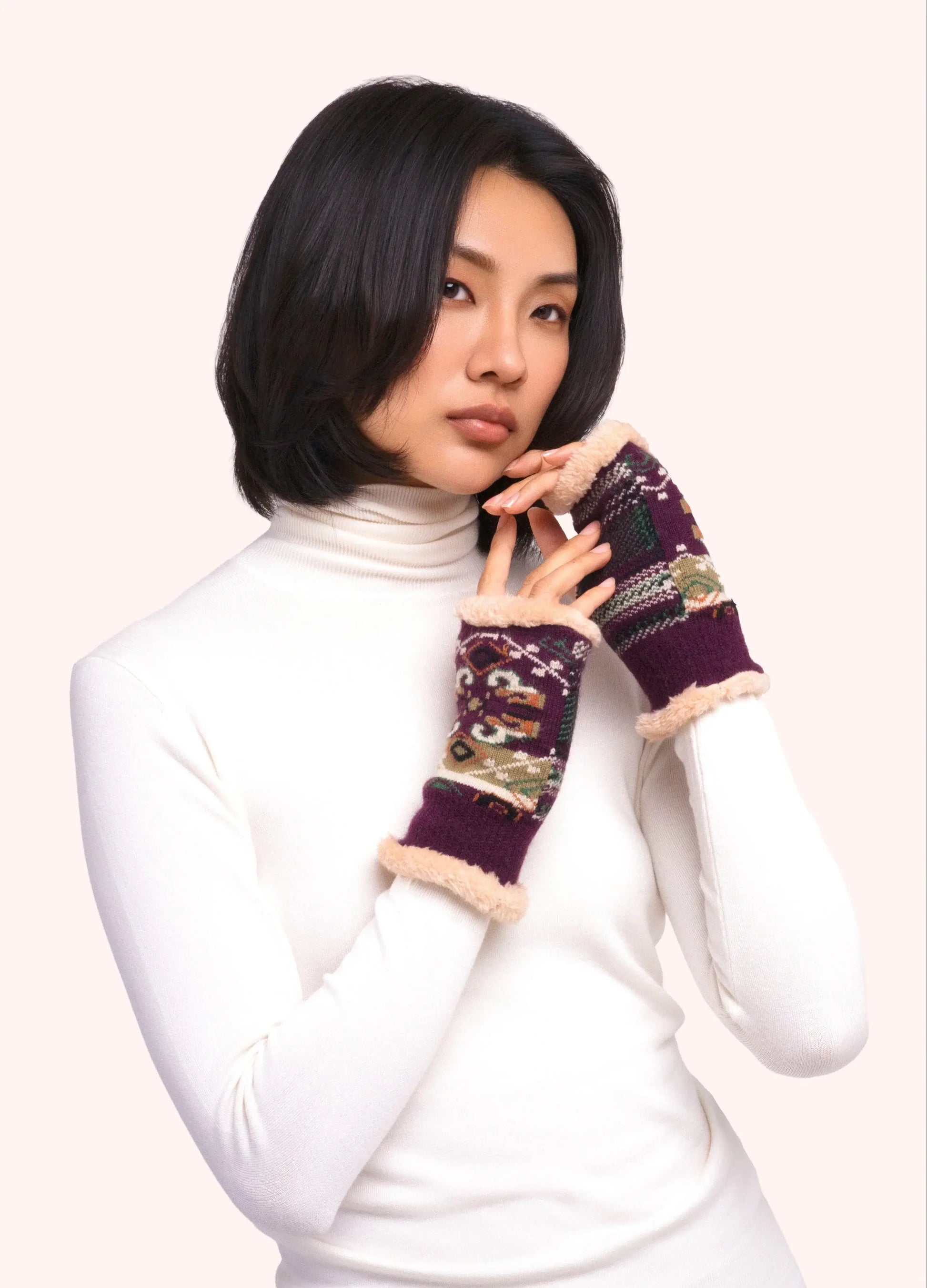 Powder Design Scandi Cosy Wrist Warmers/Mittens - Damson Mix