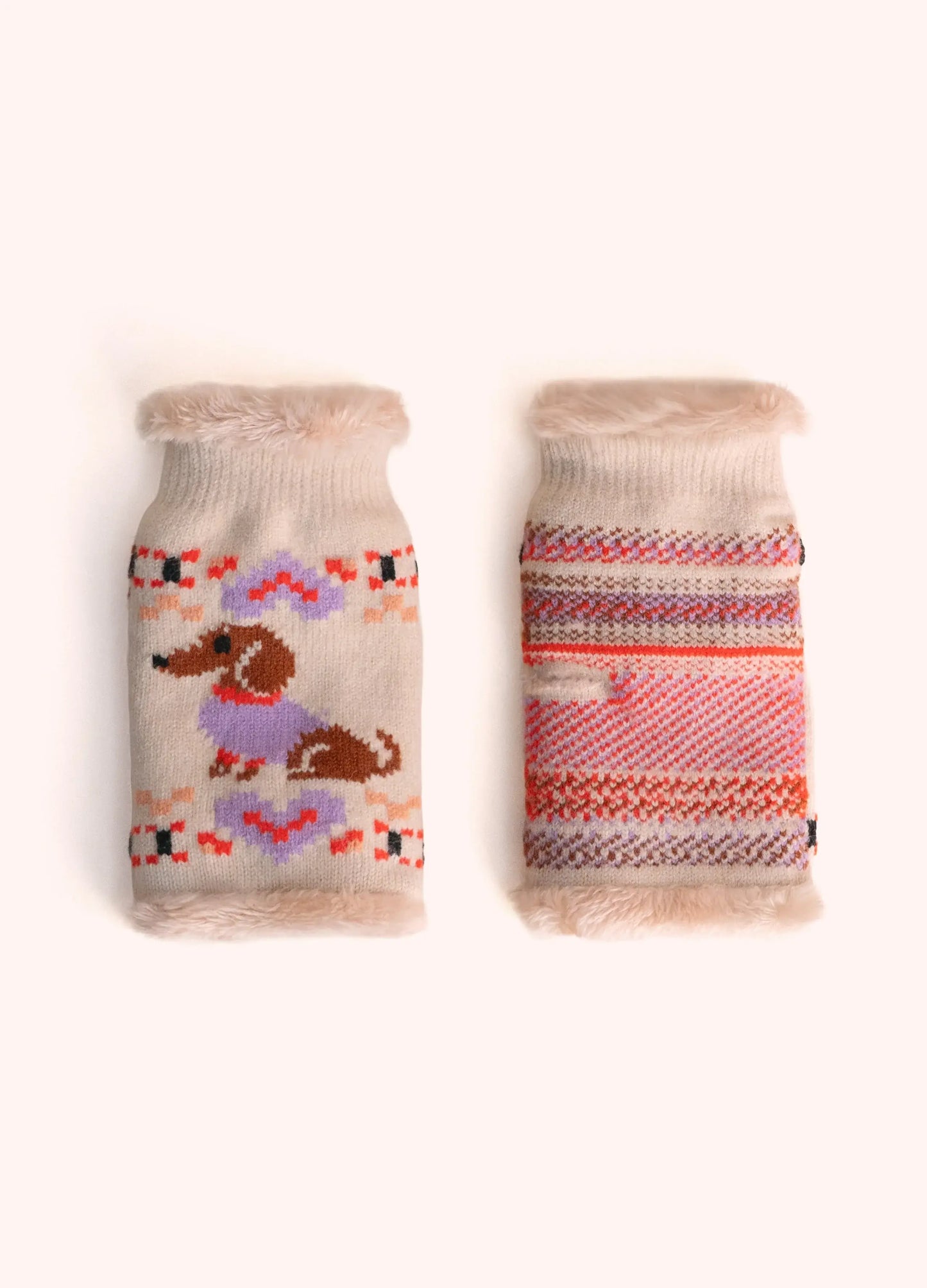 Powder Design Sausage Dog Wrist Warmers/Mittens - Cream