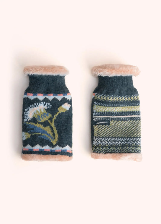 Powder Design Thistle Wrist Warmers/Mittens - Navy